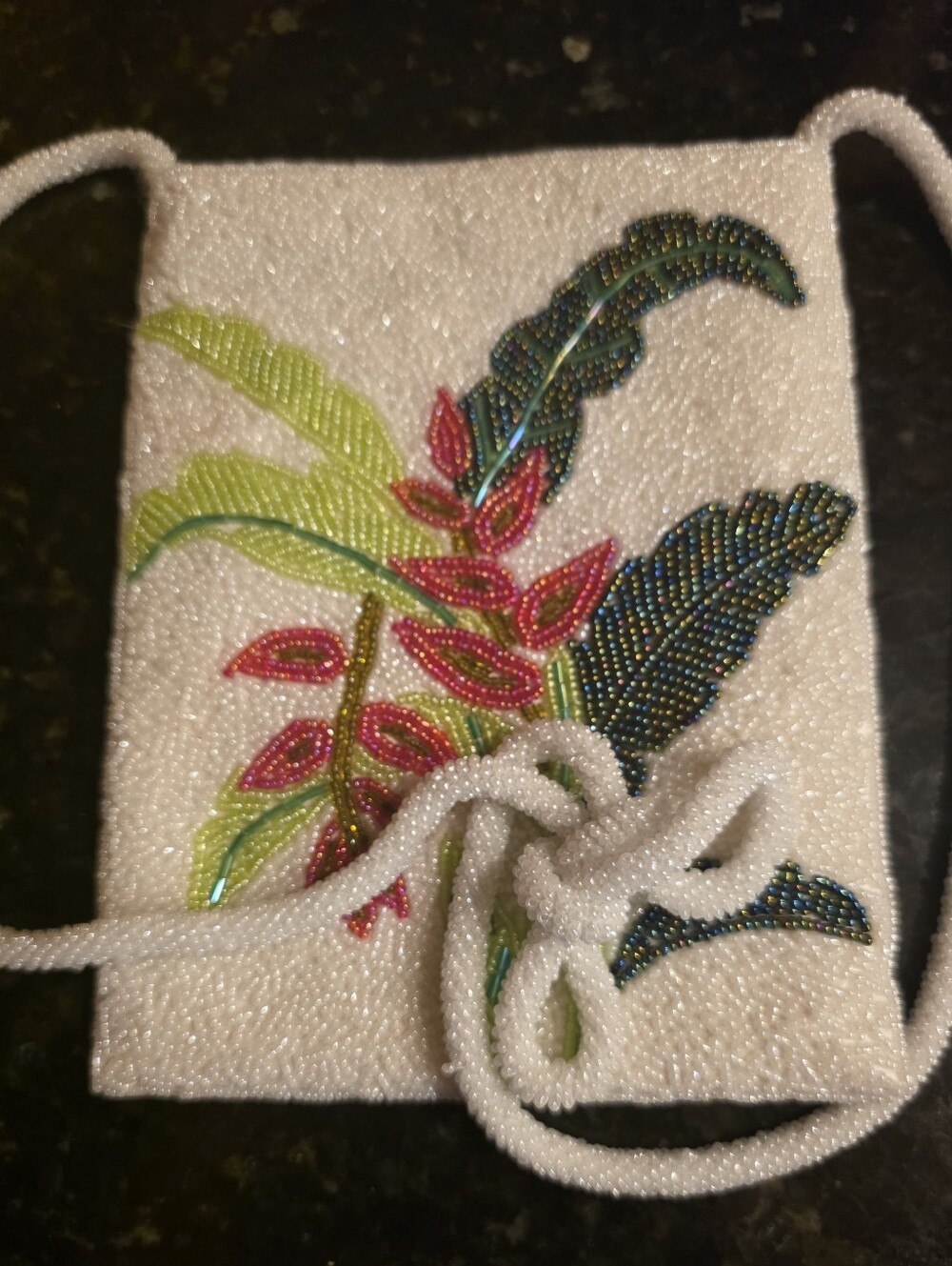 Maui by Design Hand Beaded Col I rful Bag w/ Beaded Strap Tropical Flowers - Picture 2 of 10